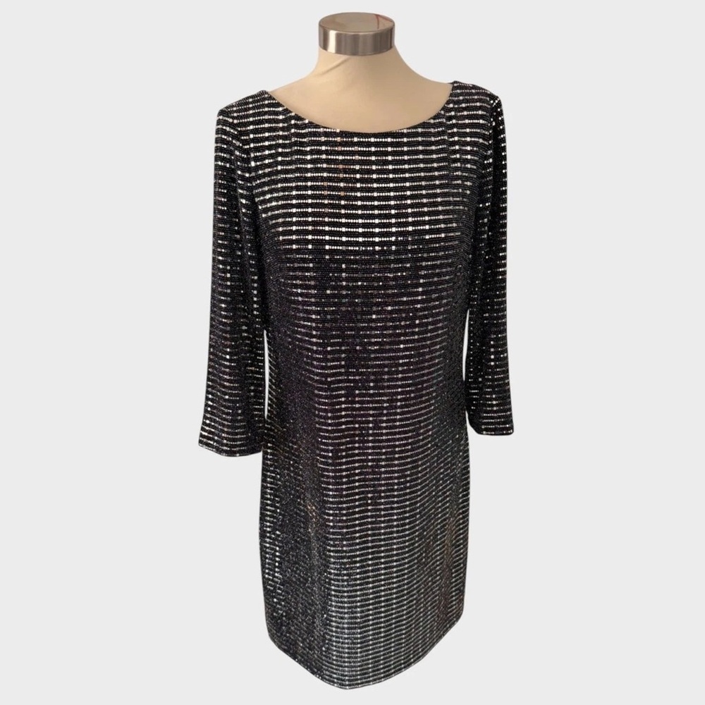 Laura Black and Silver Sequins/mirror Midi Dress